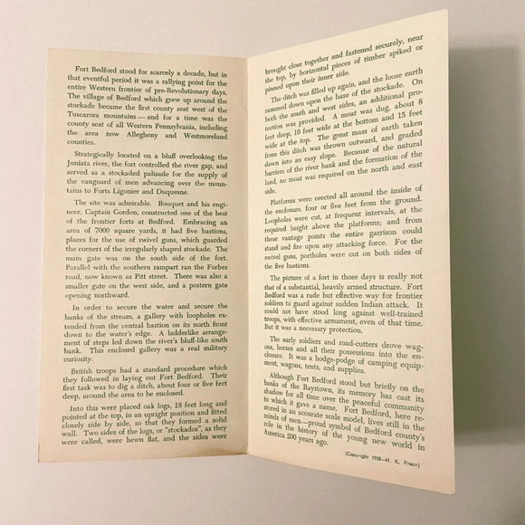 Vintage 1958 Fort Bedford Park and Museum Pennsylvania Travel Brochure Souvenir - Picture 3 of 10